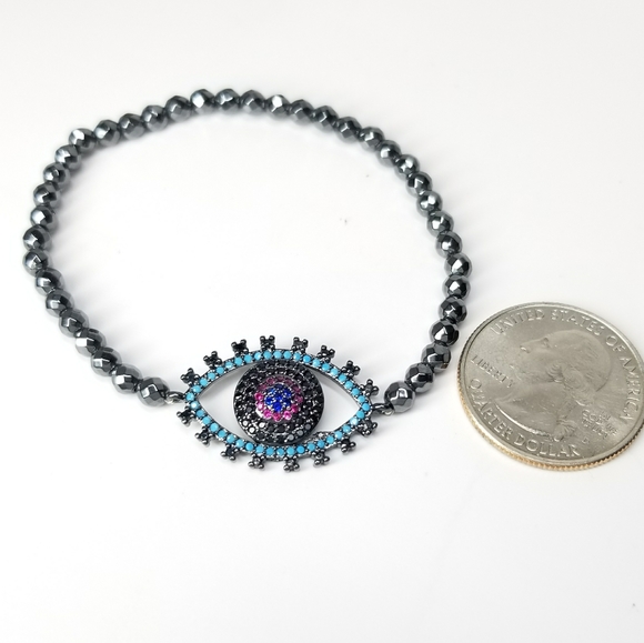 Pave Color CZ Evil Eye Hematite Bracelet NEW - Picture 4 of 7
